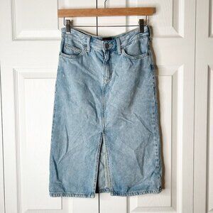 Lee Mid Rise Light Wash Blue Denim Cotton Blend Skirt Women's Size 25